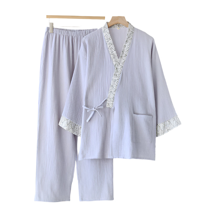 Seigaiha Patchwork Pajamas Set Light Gray