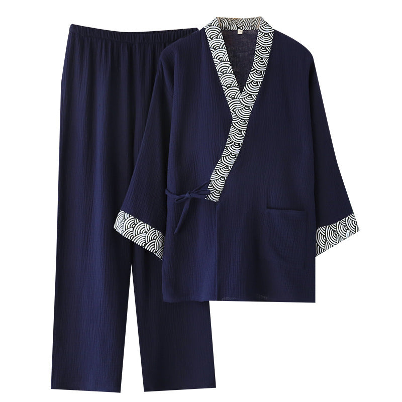 Seigaiha Patchwork Pajamas Set Navy