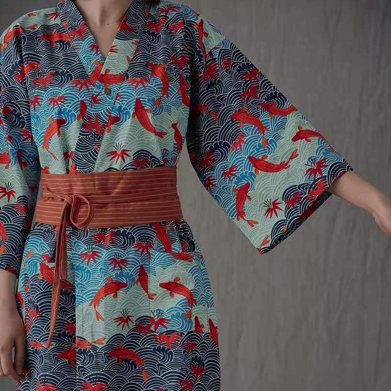 Seigaiha Koi Yukata and Obi Belt Set