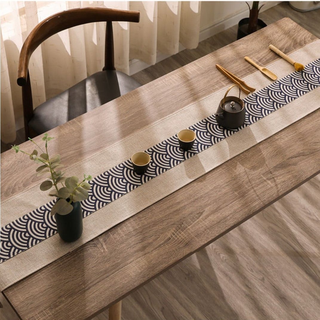 Zen Seigaiha Linen Table Runner