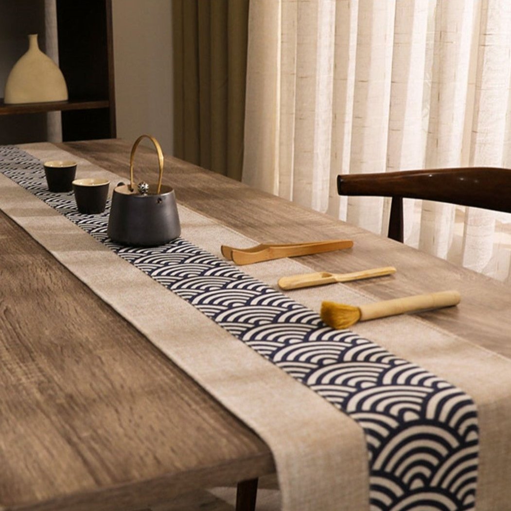 Zen Seigaiha Linen Table Runner