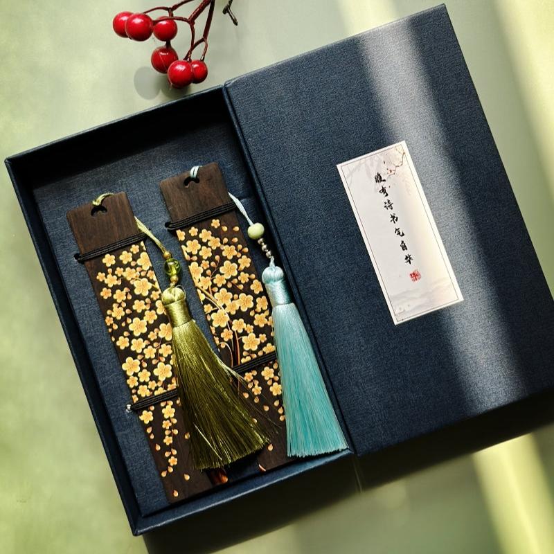 Golden Blossoms Wooden Bookmark 2-Piece Set