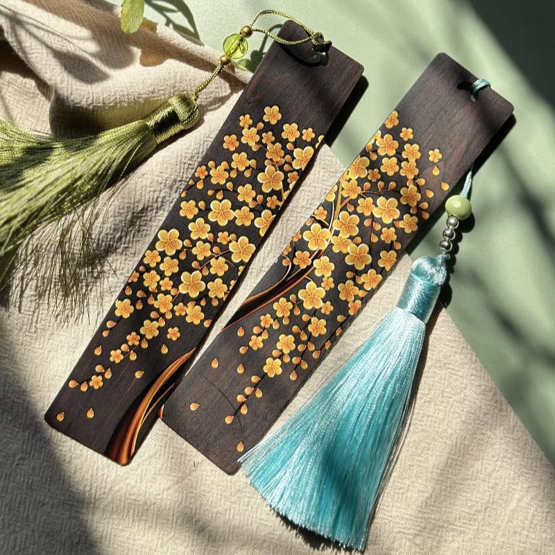 Golden Blossoms Wooden Bookmark 2-Piece Set