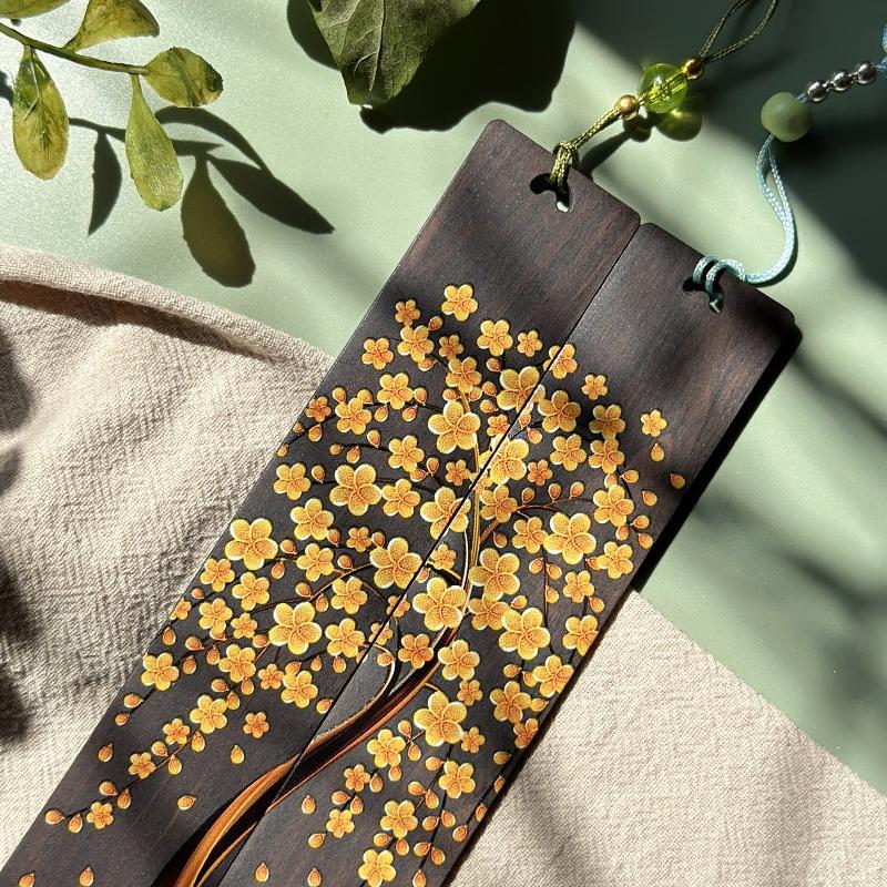 Golden Blossoms Wooden Bookmark 2-Piece Set