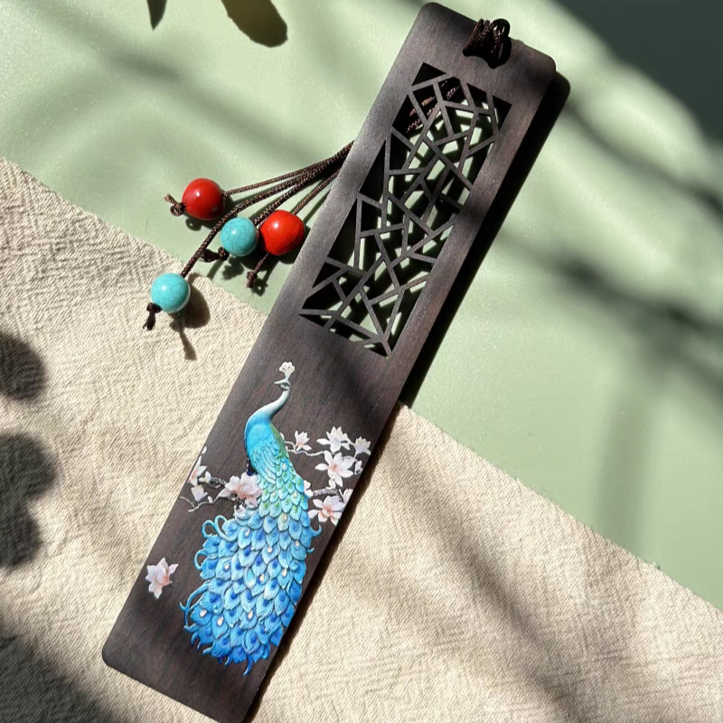 Blue Peacock Wooden Bookmark