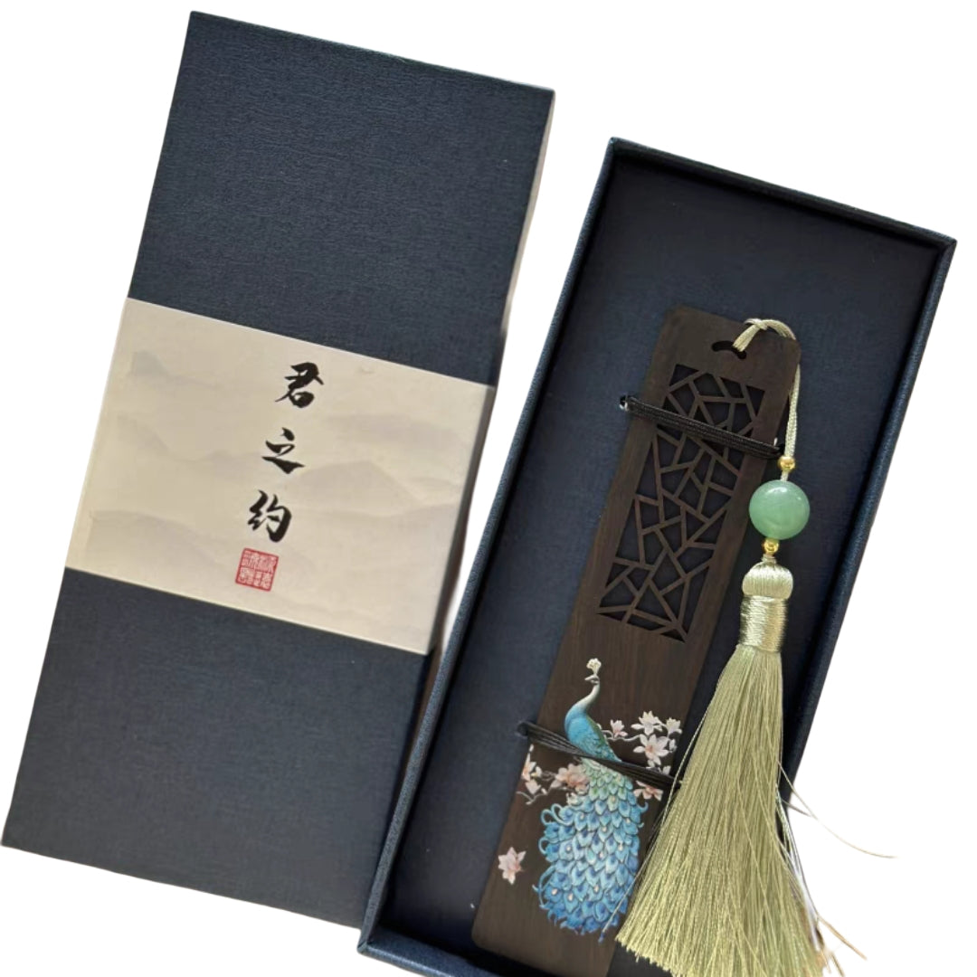 Seigaihaya Blue Peacock Wooden Bookmark