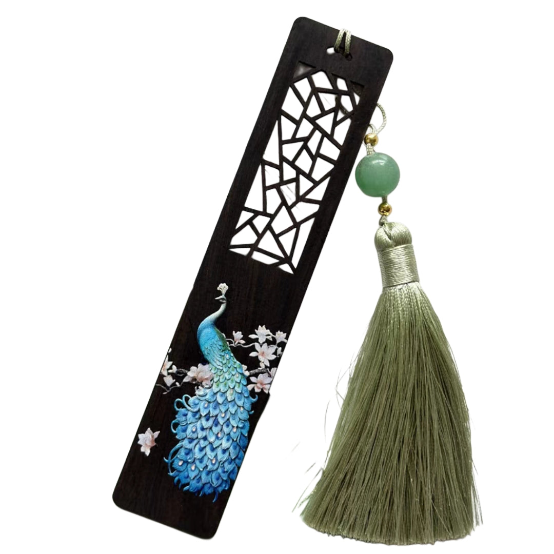 Seigaihaya Blue Peacock Wooden Bookmark