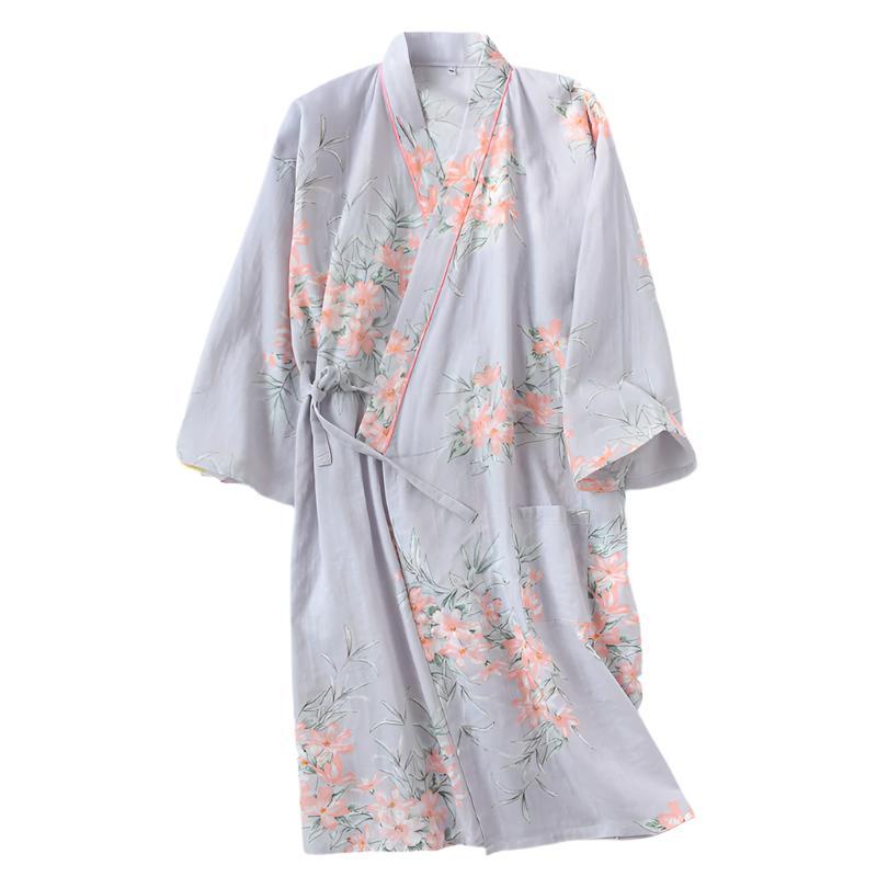 Blossom Breeze Yukata Bathrobe Grey Blue