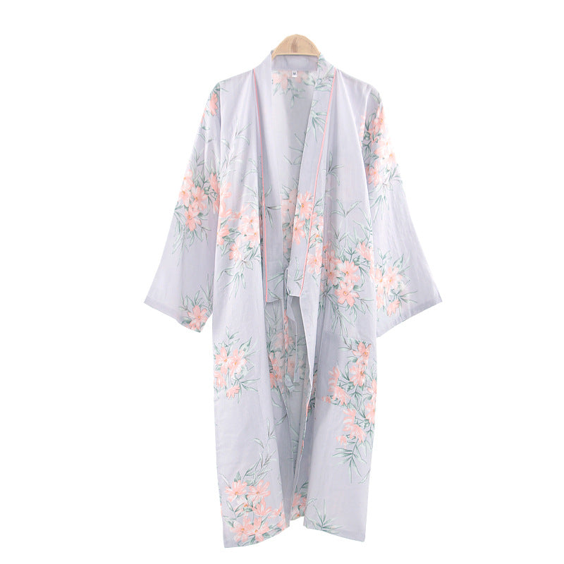 Blossom Breeze Yukata Bathrobe Grey Blue