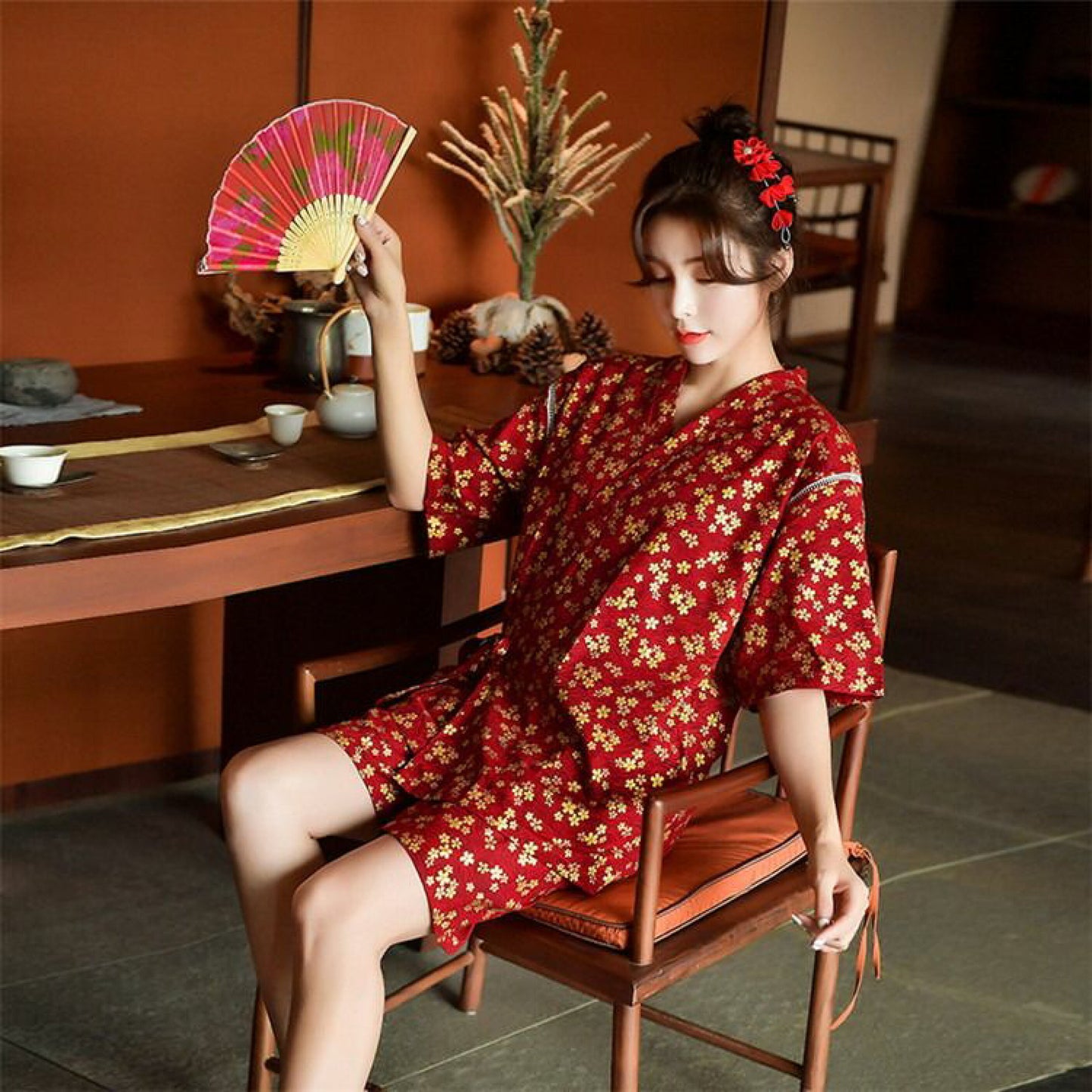 Golden Sakura Summer Japanese Sleepwear Set