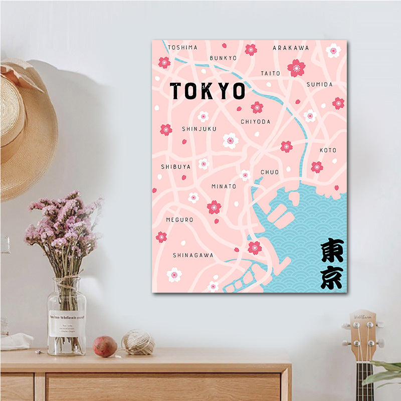 Canvas Printed Pink Tokyo Map Painting