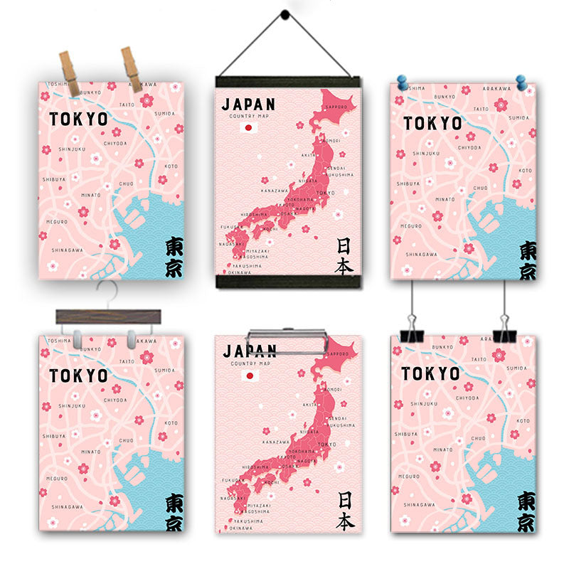 Canvas Printed Pink Tokyo Map Painting