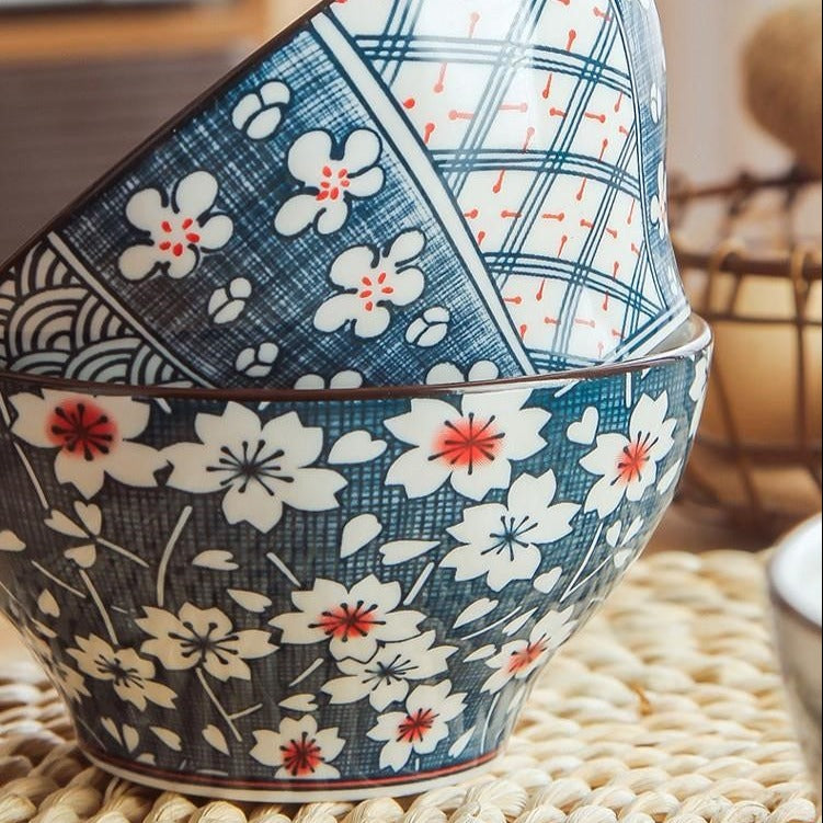 Japanese Floral Rice Bowl Set