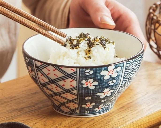 Japanese Floral Rice Bowl Set