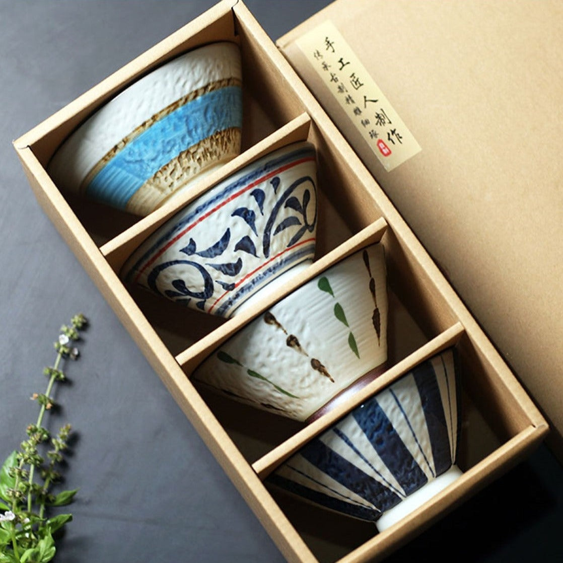 Traditional Japanese Rice Bowl 4-Piece Set