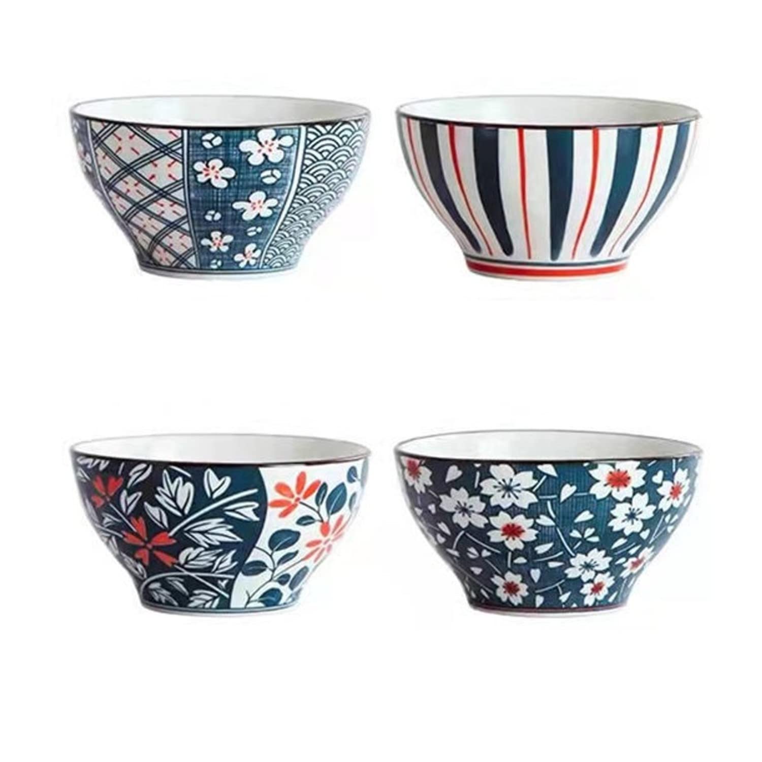 Japanese Floral Rice Bowl Set of 4