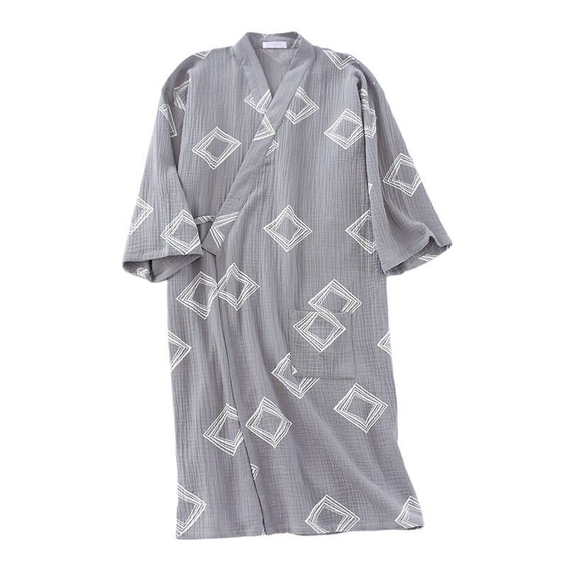 Gray Traditional Japanese Pajamas Kimono Robe