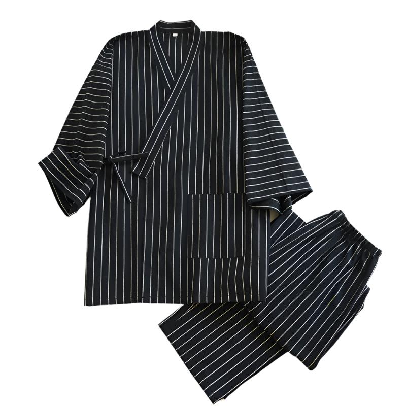 Traditional Striped Japanese Sleepwear Set Black