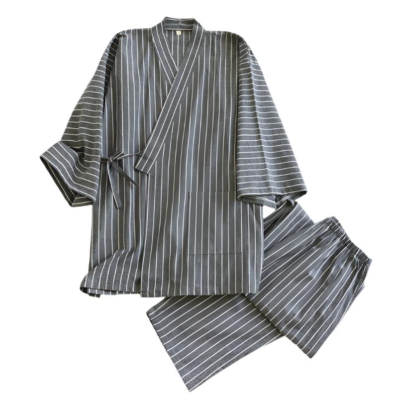 Traditional Striped Japanese Sleepwear Set Gray