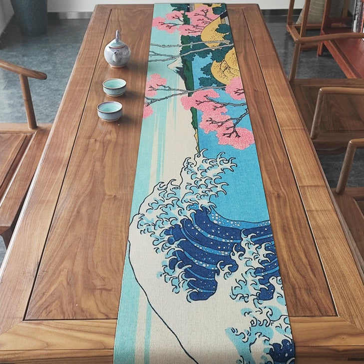 Ukiyo-e Japanese Linen Table Runner
