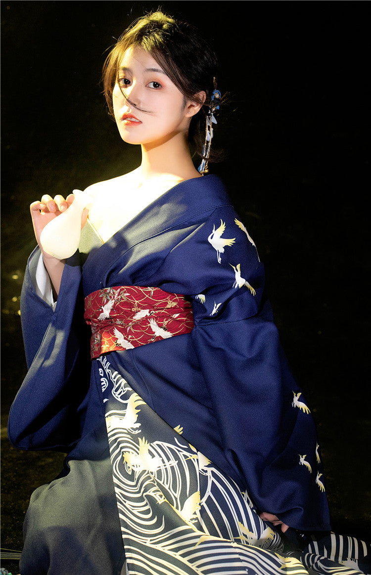 Traditional Blue Crane Kimono