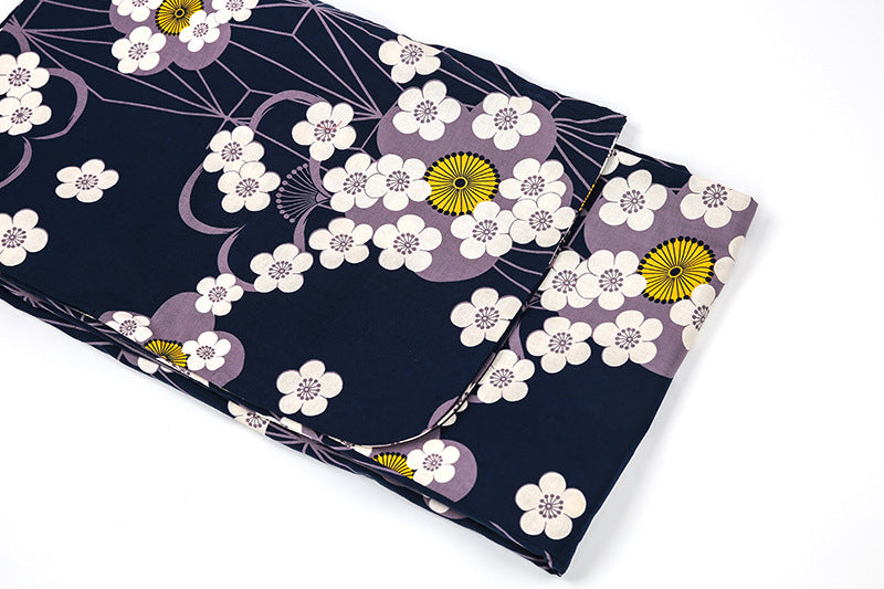 Women Midnight Plum Blossom Yukata and Obi Belt Set