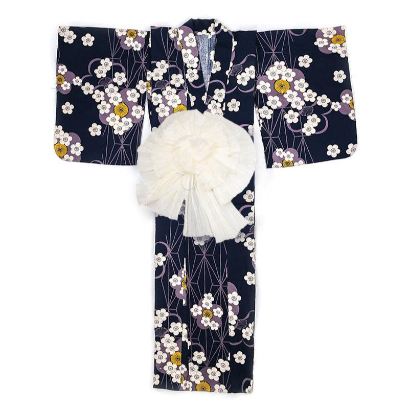 Women Midnight Plum Blossom Yukata and Obi Belt Set