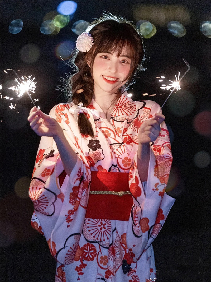 Women Sakura & Hanabi Yukata Robe and Obi Belt Set