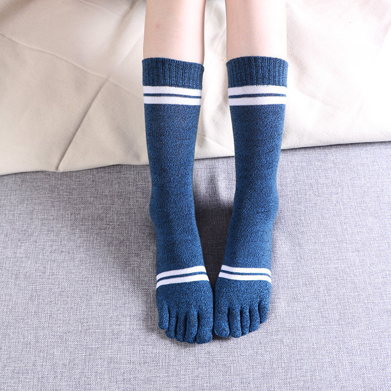 Blue Women Striped Crew Toe Socks