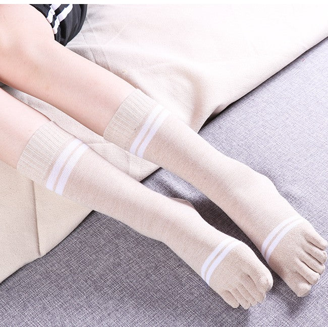 Grey Women Striped Crew Toe Socks