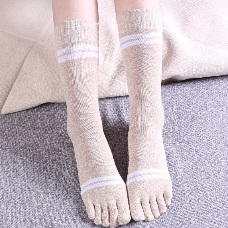 Grey Women Striped Crew Toe Socks