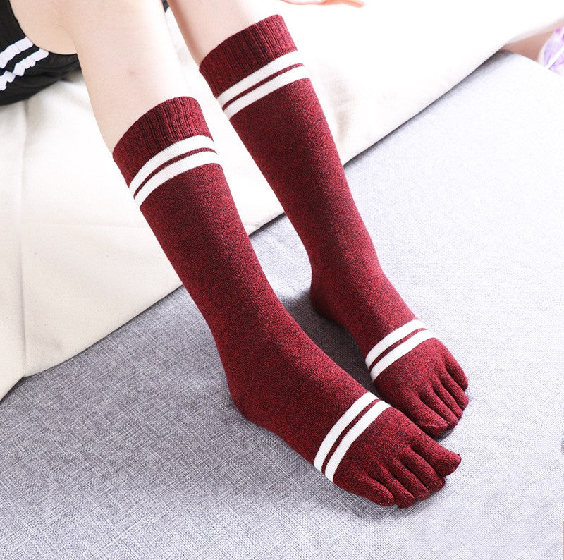 Red Women Striped Crew Toe Socks