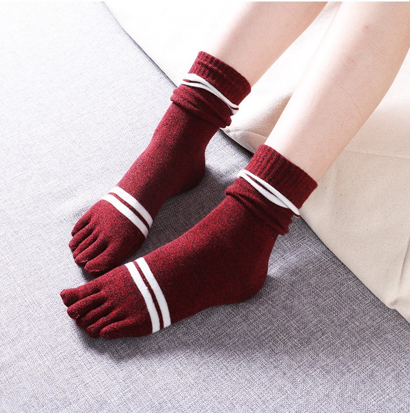 Red Women Striped Crew Toe Socks