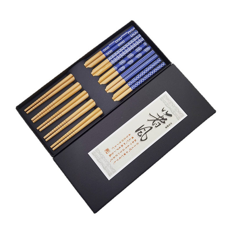 Blue Motifs Bamboo Chopsticks Set