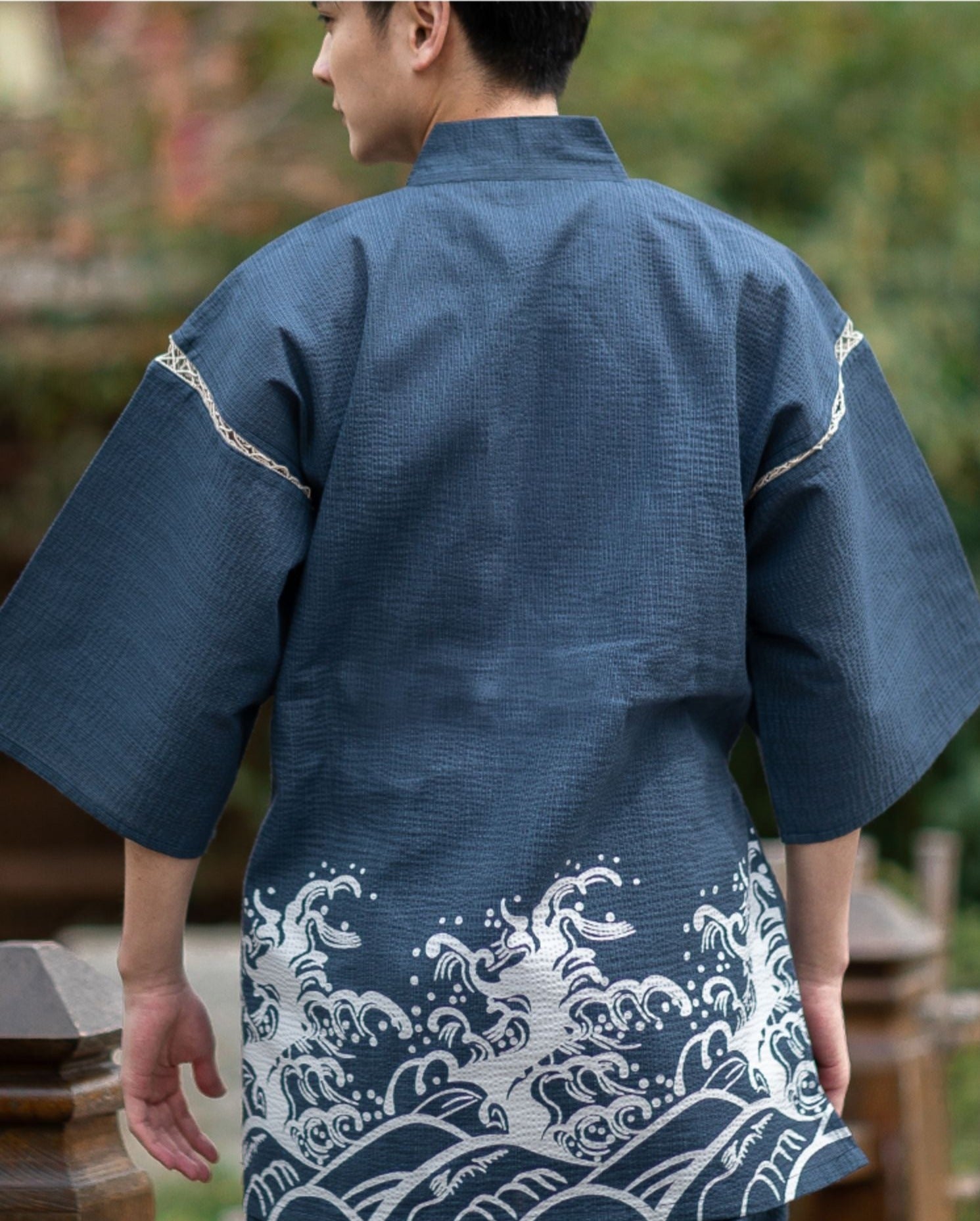 Blue Wave Print Jinbei Homewear Set