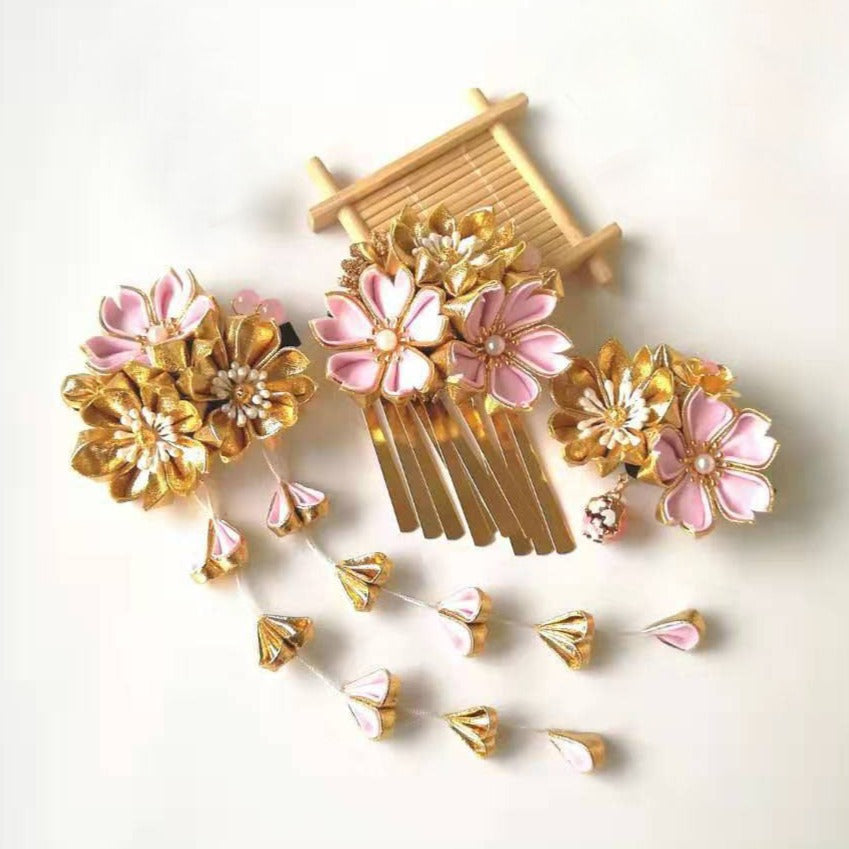 Golden Sakura Hair Accessories 3 Pieces Set