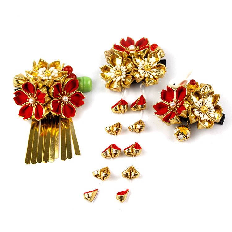 Golden Sakura Hair Accessories 3 Pieces Set