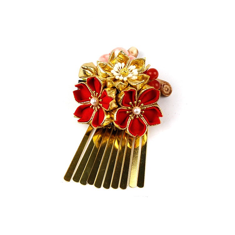 Red & Golden Sakura Hair Accessory