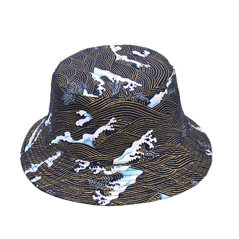 Blue and Red Reversible Great Wave Bucket Hat |  Red