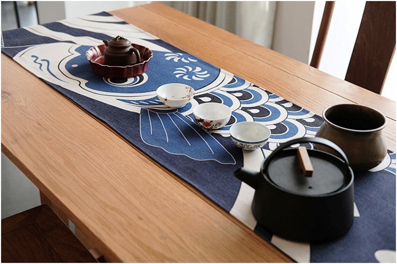 Koi Fish Linen Table Runner