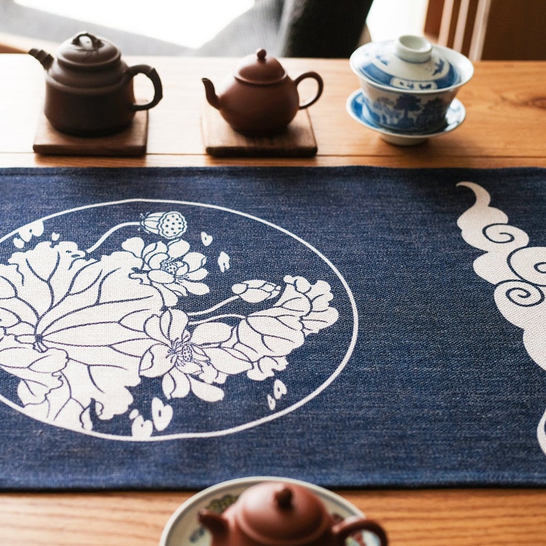 Zen Lotus Japanese Linen Table Runner