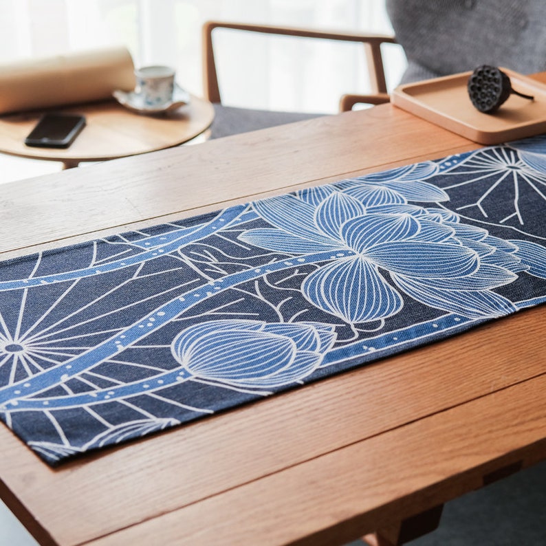 Zen Lotus Japanese Linen Table Runner