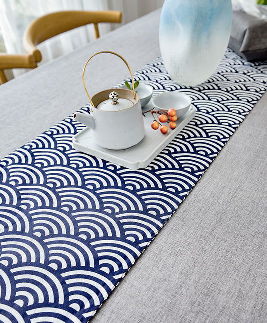 Seigaiha Blue Wave Linen Table Runner