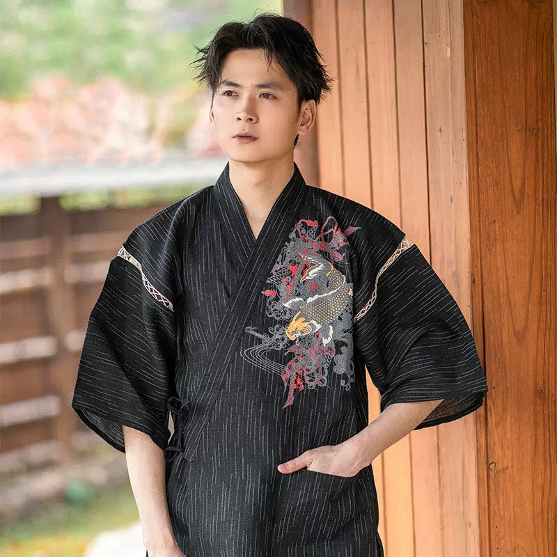 Black Koi Print Jinbei Homewear Set