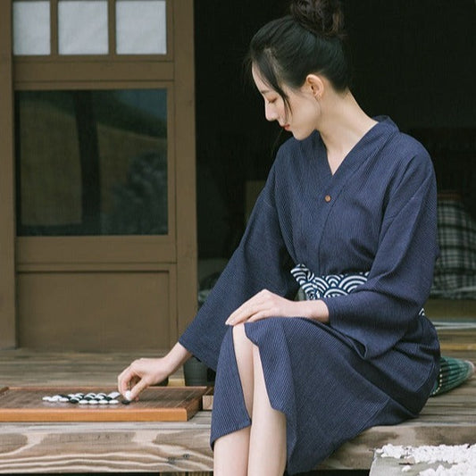 Navy Seigaiha Obi Yukata Kimono Robe