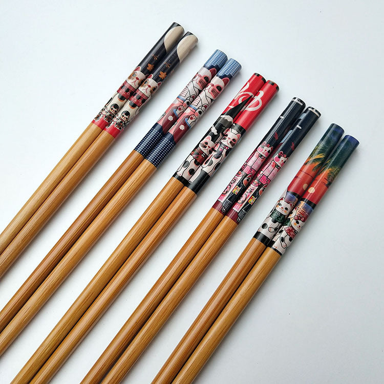 Lucky Cat Bamboo Chopsticks Set