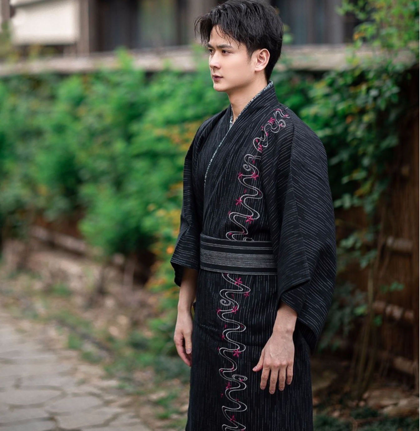 Men Wave Pattern Kimono Bathrobe