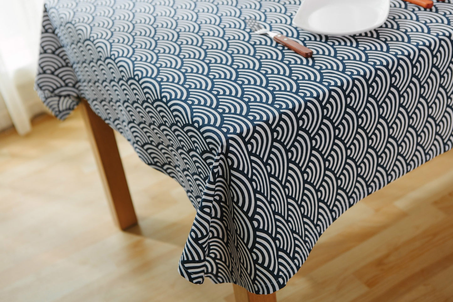 Seigaiha Blue Wave Linen Table Cloth