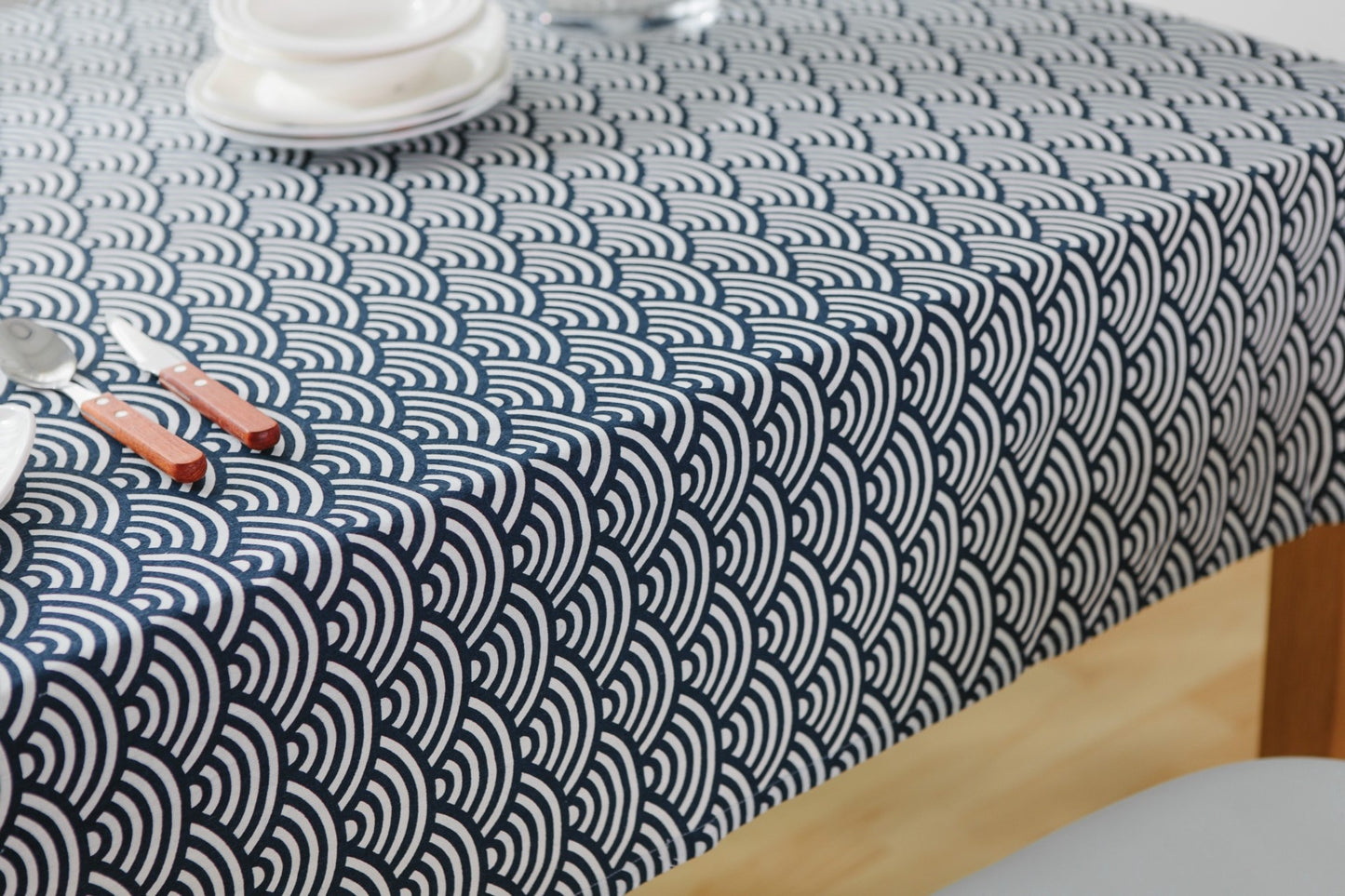 Seigaiha Blue Wave Linen Table Cloth