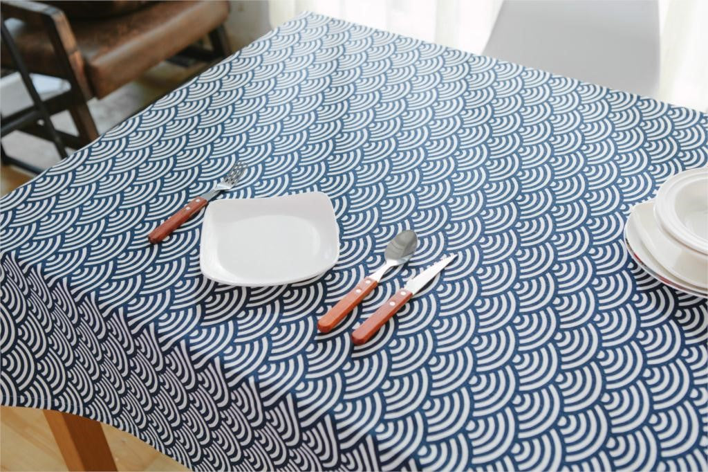 Seigaiha Blue Wave Linen Table Cloth